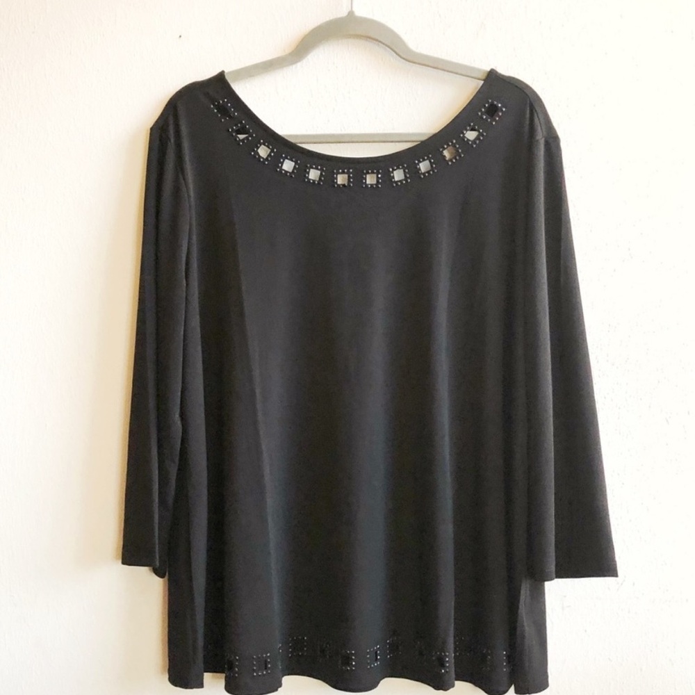 The Limited Collection Blouse Bejeweled Cutout Neckline Black Top XL